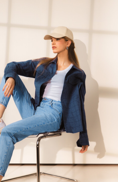 Ženska Karirana Plava Overshirt Jakna Areli1