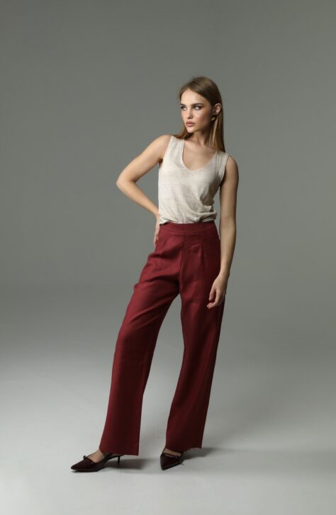 Red Linen Pants ženske Lanene Pantalone 1